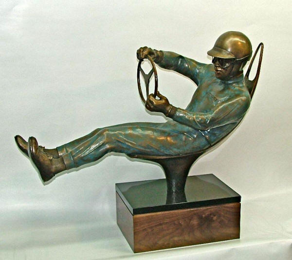 Phil Hill in Bronze - Sculpture by Larry Perkins